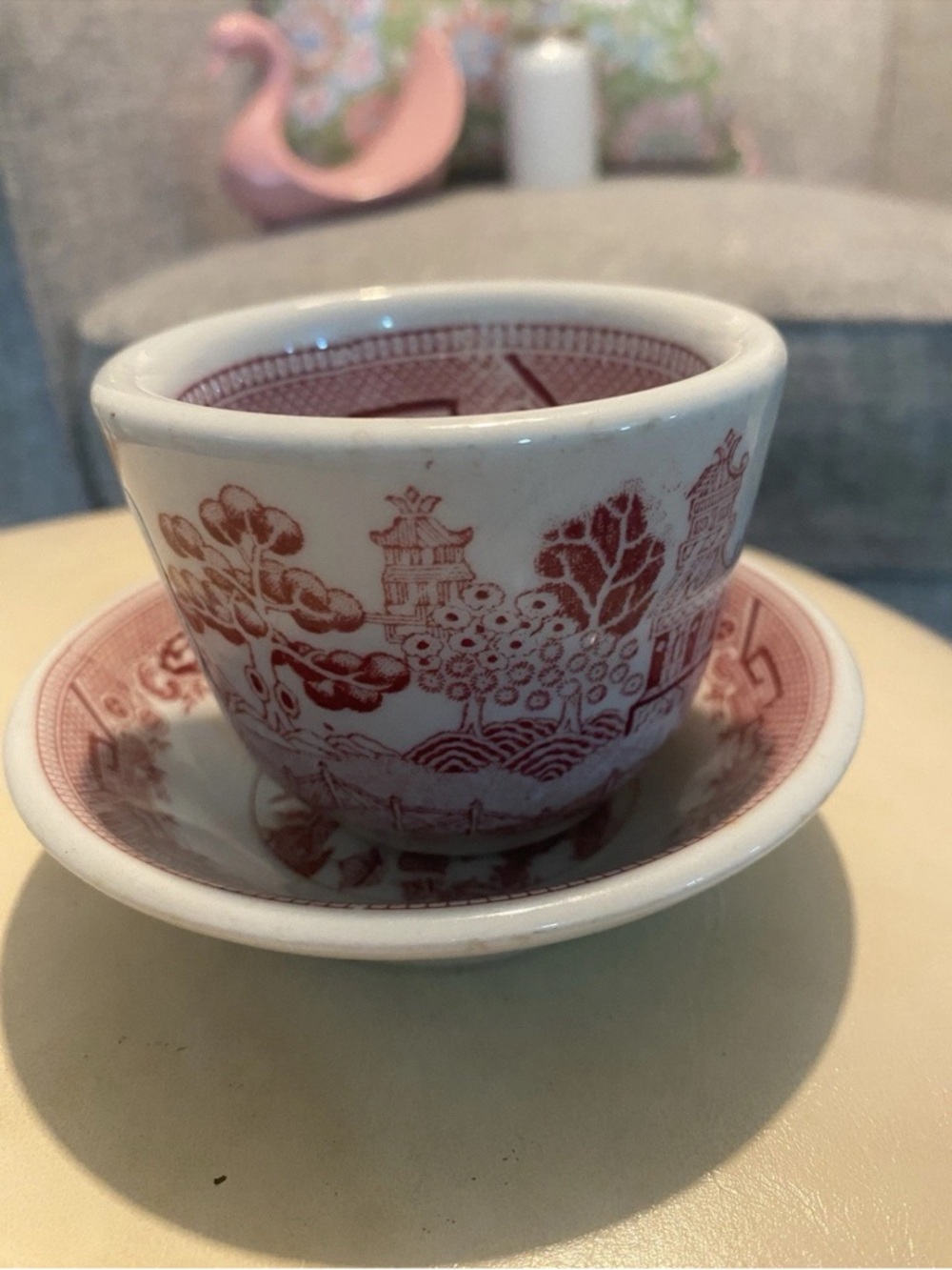 Noritake Red Transferware Porcelain Teacup and Saucer